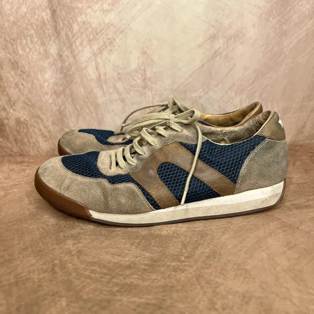 Vintage Y2K Camper Lace Up Lug Sole Suede Sneakers Shoes Tan Blue Retro Sporty